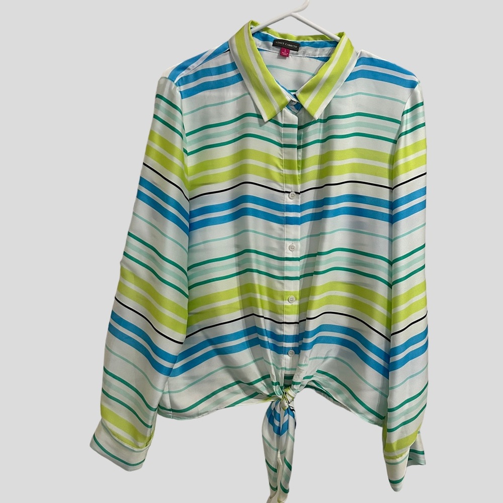 Vince Camuto Blue and Green Long Sleeve Button Down Top